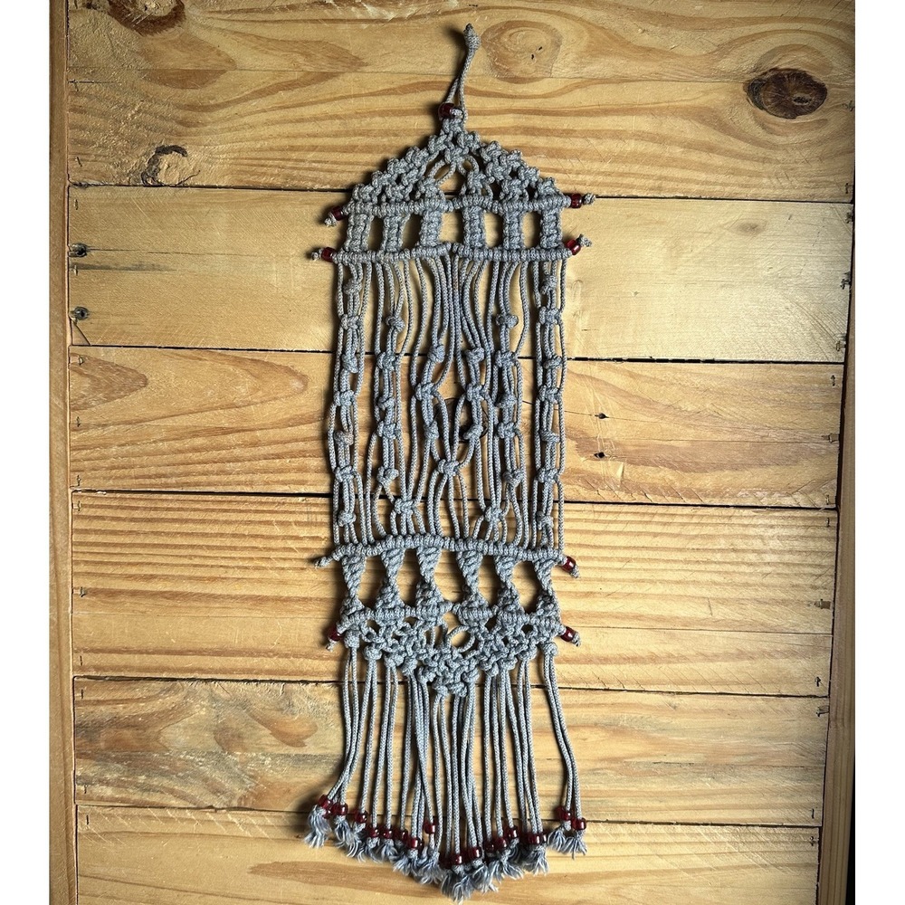 Macrame Wall Hanging Room Home Decor Woven Boho Chic Wall Home Art Red Beads